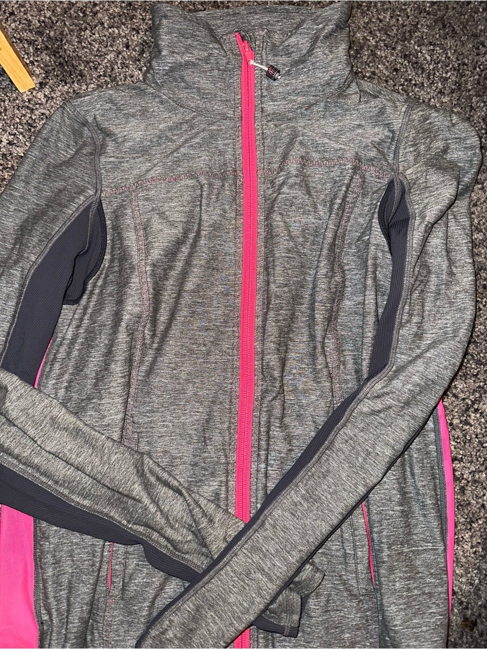 lululemon athletica Gray Heather Full-Zip Jacket with Pink Trim